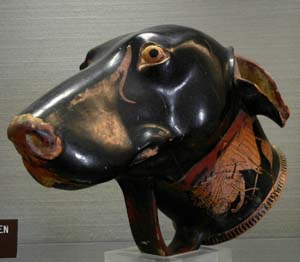  Ancient Greek rhyton in the shape of a dog's head